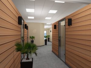 couloir entreprise bois lumineux - location salle de séminaire grenoble